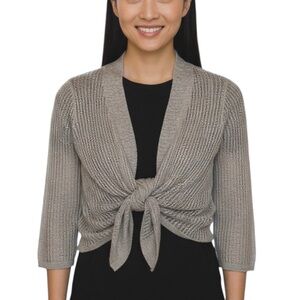 Tahari Linen Tan Cropped Cardigan Size XS